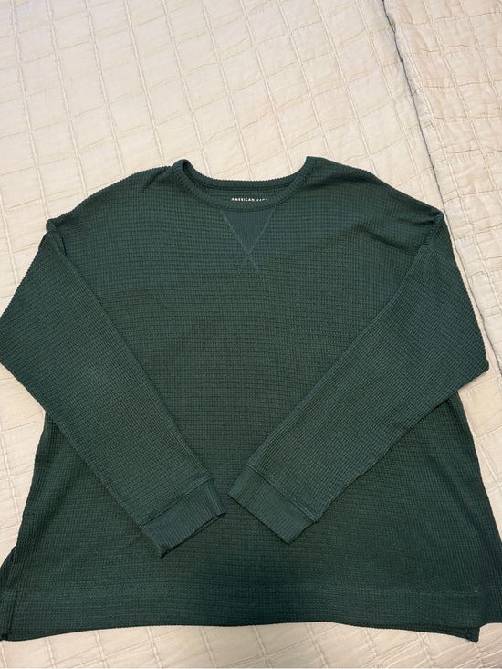 American Eagle Outfitters Tops - American Eagle Outfitters Men's Forest Green Waffle Crewneck Sweater